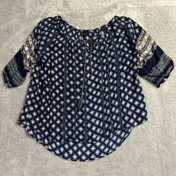 Apollo Tops - Apollo Artsy Flowy Boho Embroidered Womens Shirt Top Y2K Sz M Peasant Gypsy